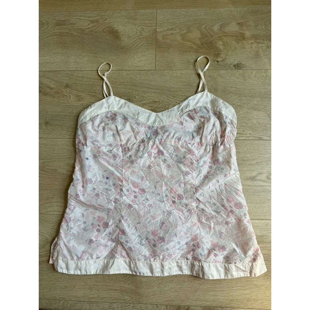 VINTAGE American Eagle 100% silk tank top adjustable straps floral print size 12